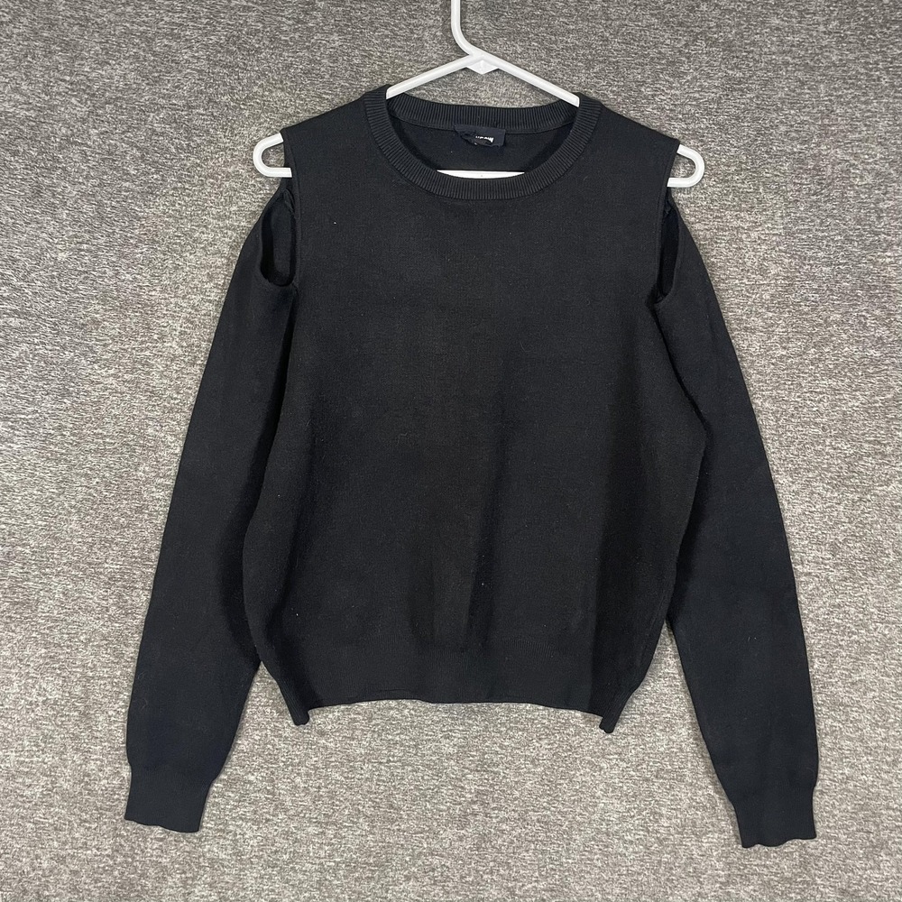 Monrow Sweater Womens Medium Black Cold Shoulder Crewneck Pulloverโ Knit Cutout